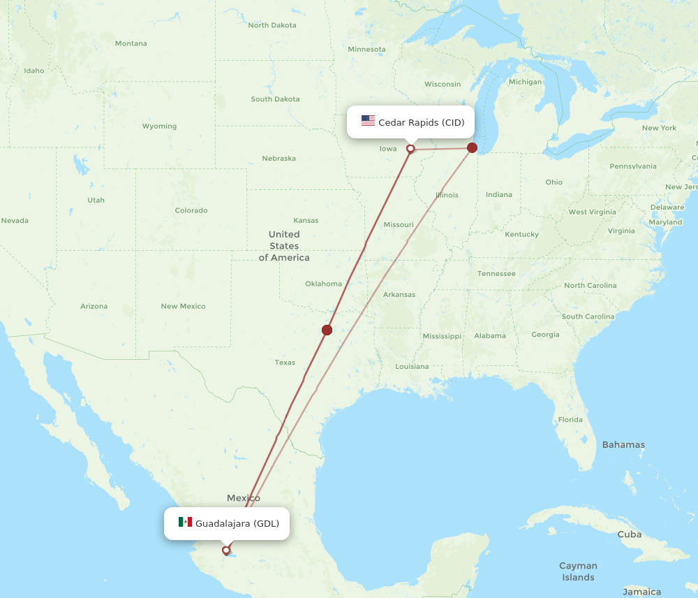 CID-GDL flight routes