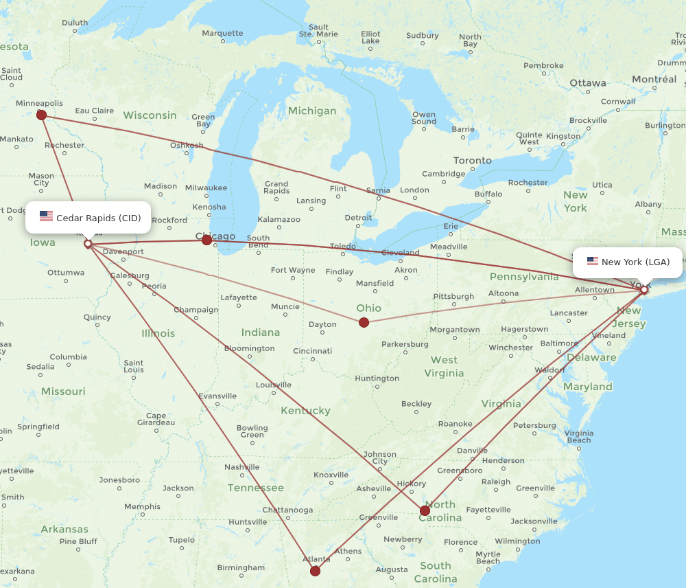 CID-LGA flight routes