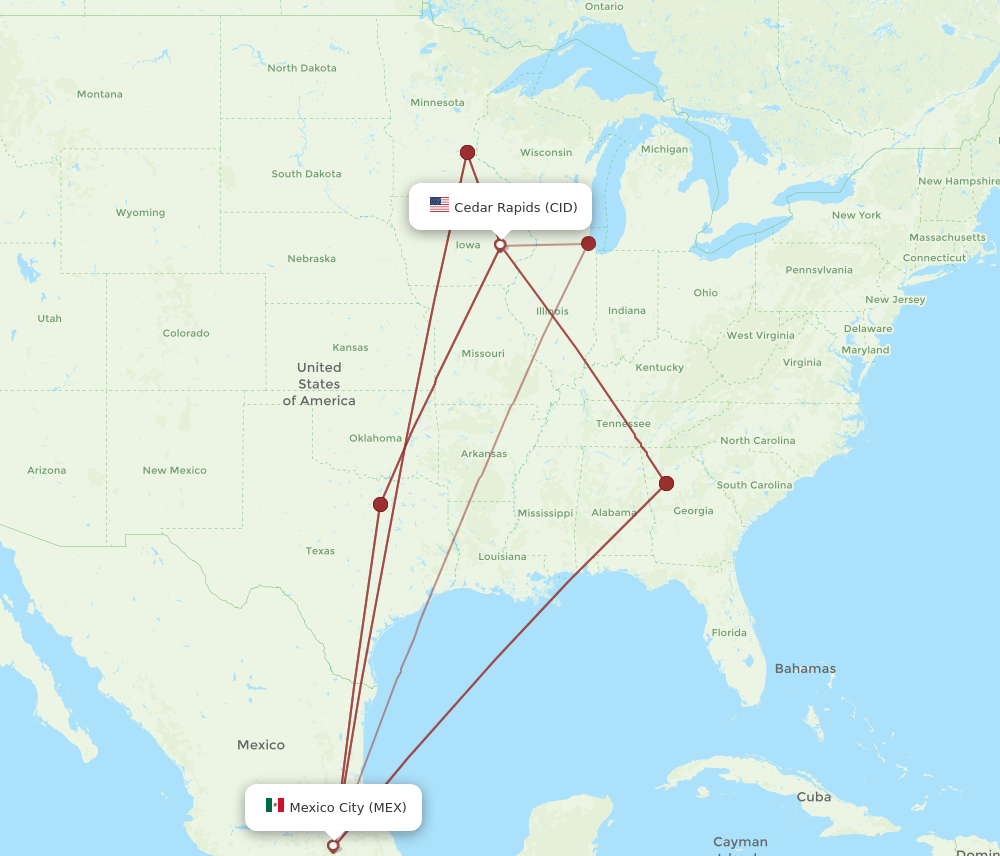 CID-MEX flight routes
