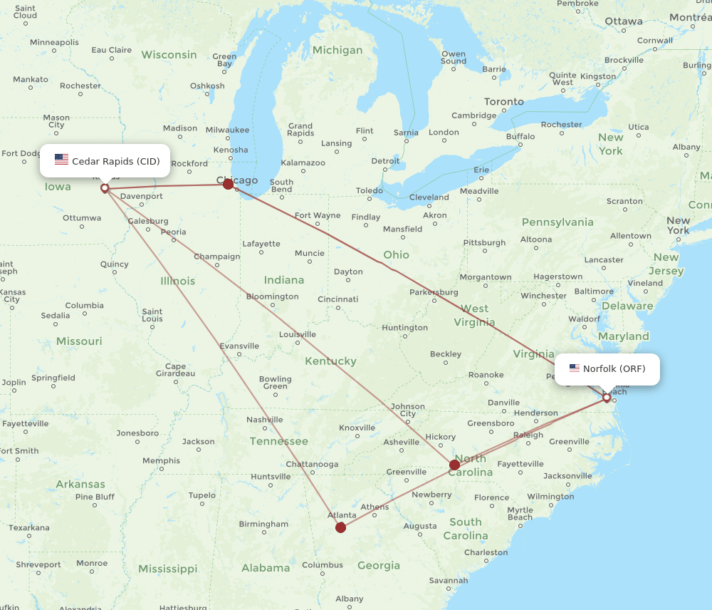 CID-ORF flight routes