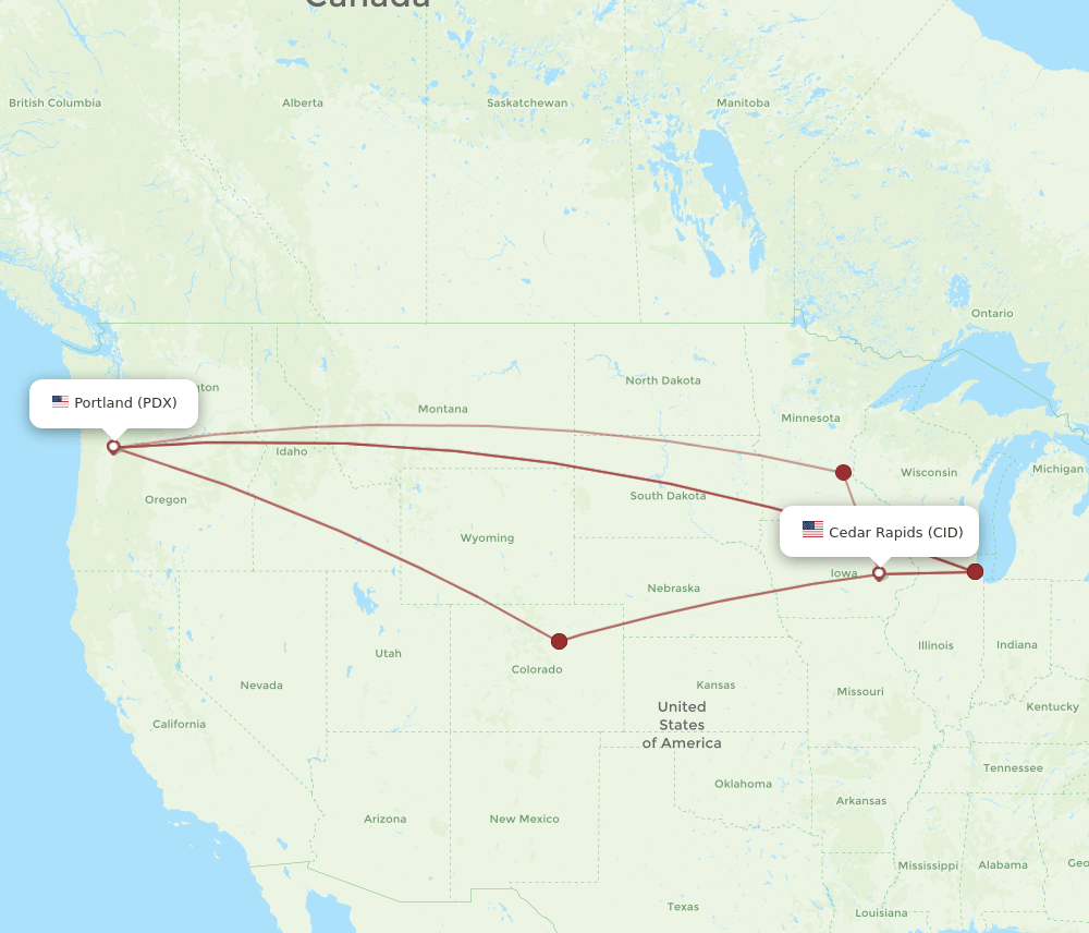 CID-PDX flight routes