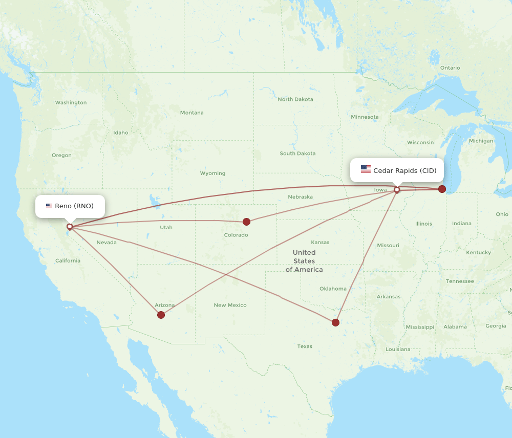 CID-RNO flight routes