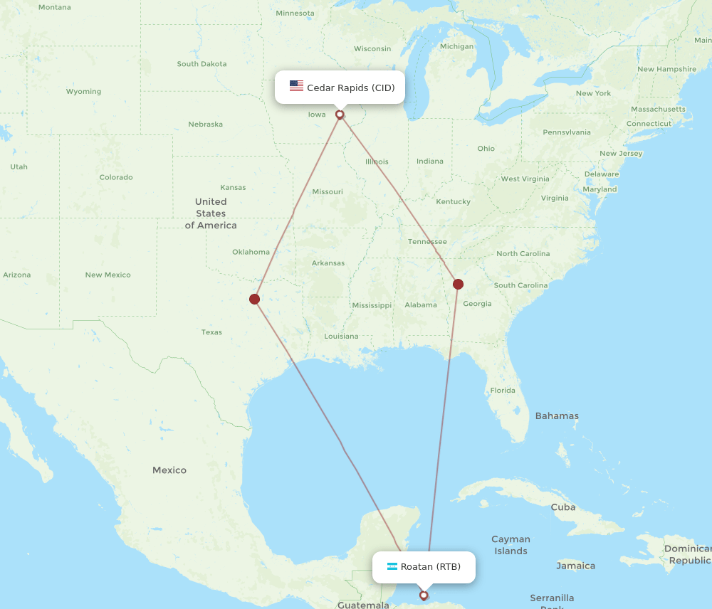 CID-RTB flight routes