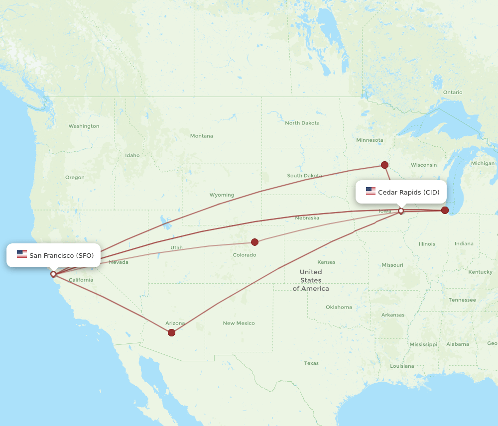 CID to SFO flights and routes map