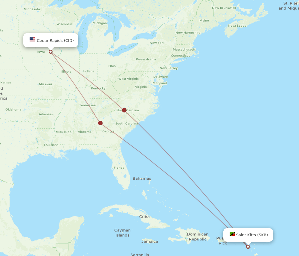 CID-SKB flight routes