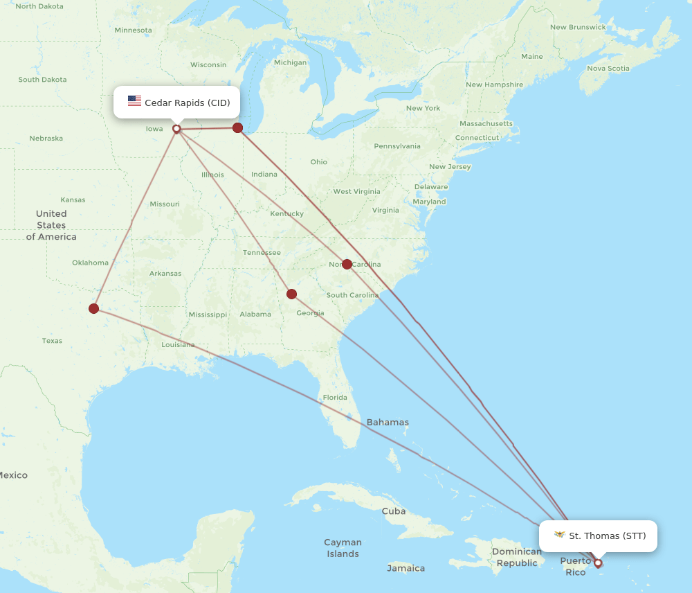 CID-STT flight routes