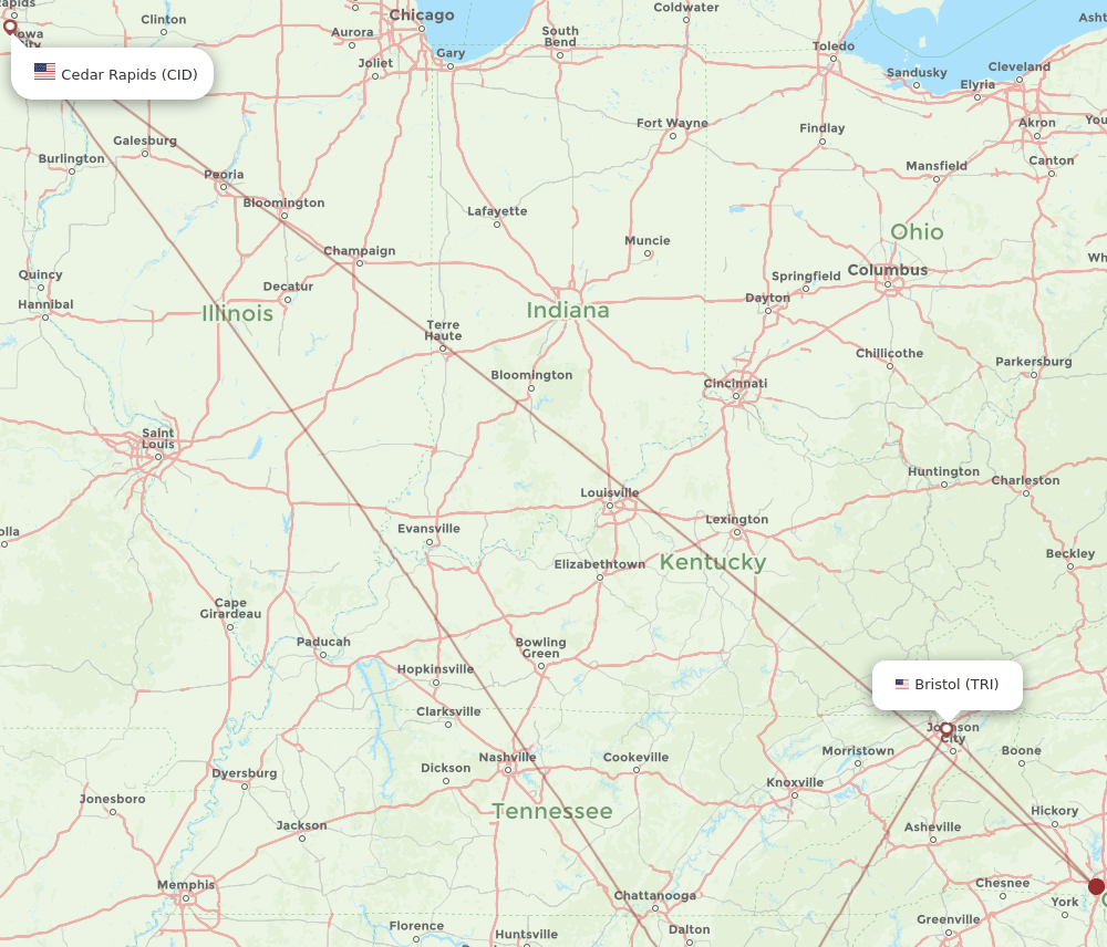 CID to TRI flights and routes map