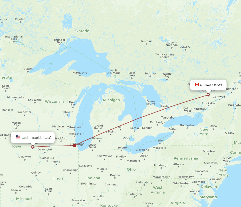 CID-YOW flight routes