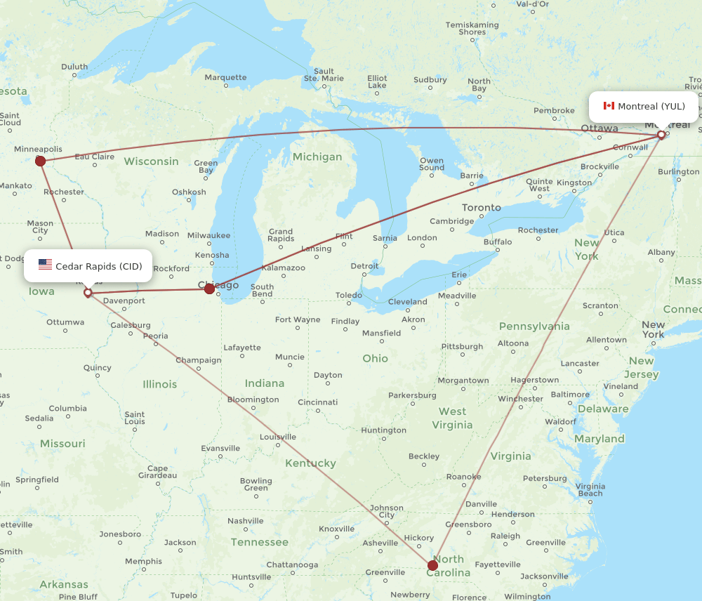 CID-YUL flight routes