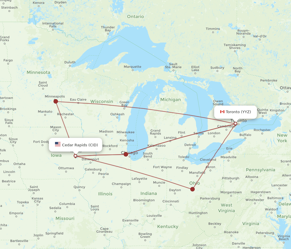 CID-YYZ flight routes