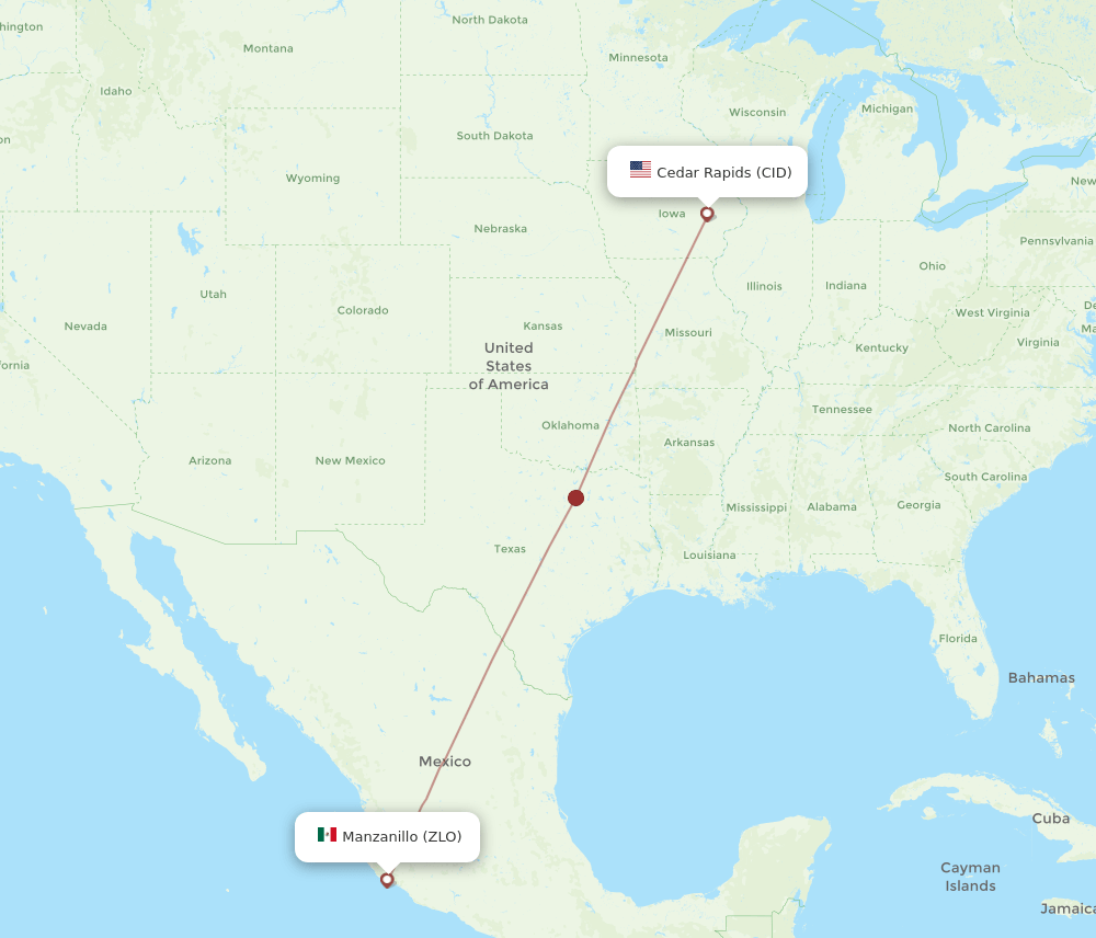 ZLO to CID flights and routes map