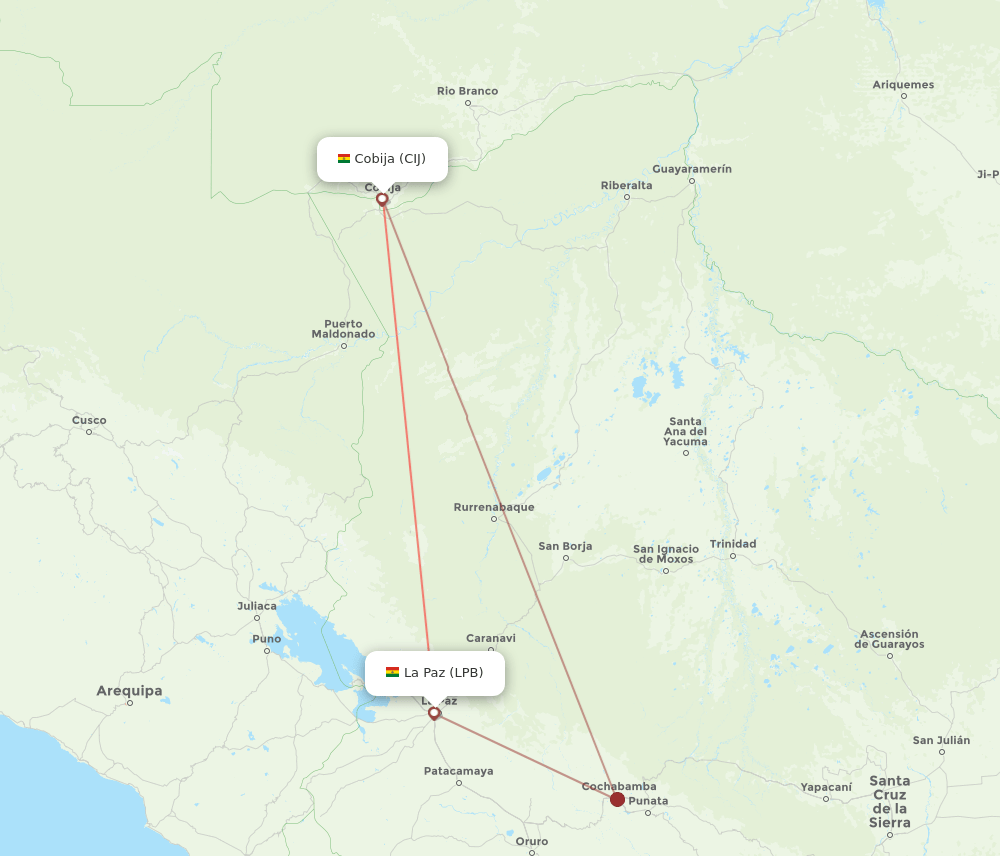Cobija - La Paz route map and flight paths