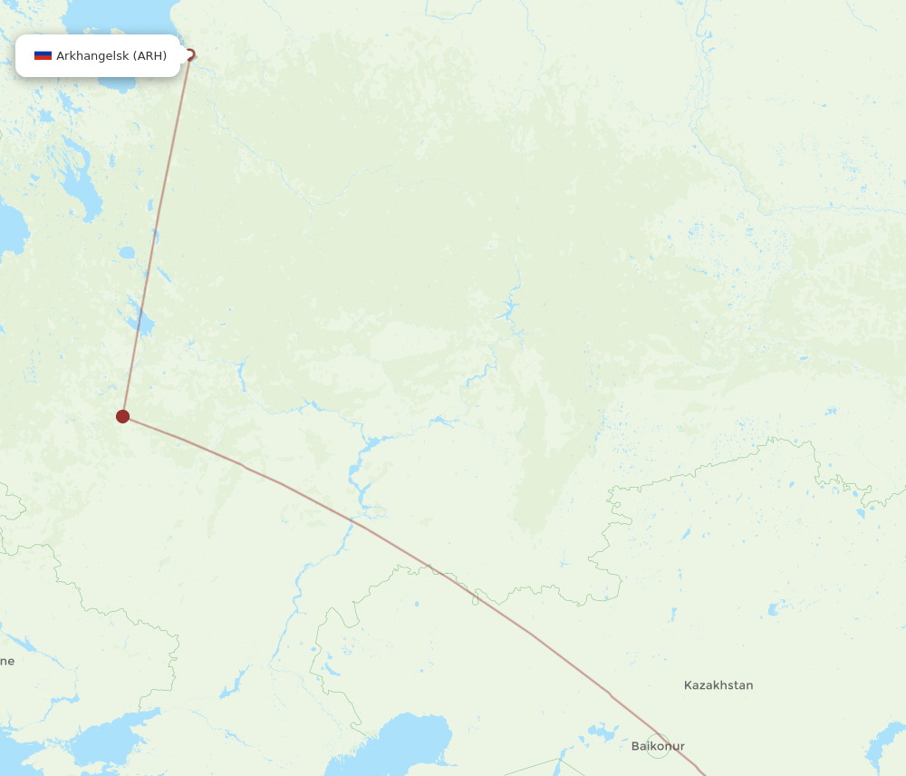 Arkhangelsk - Shymkent route map and flight paths