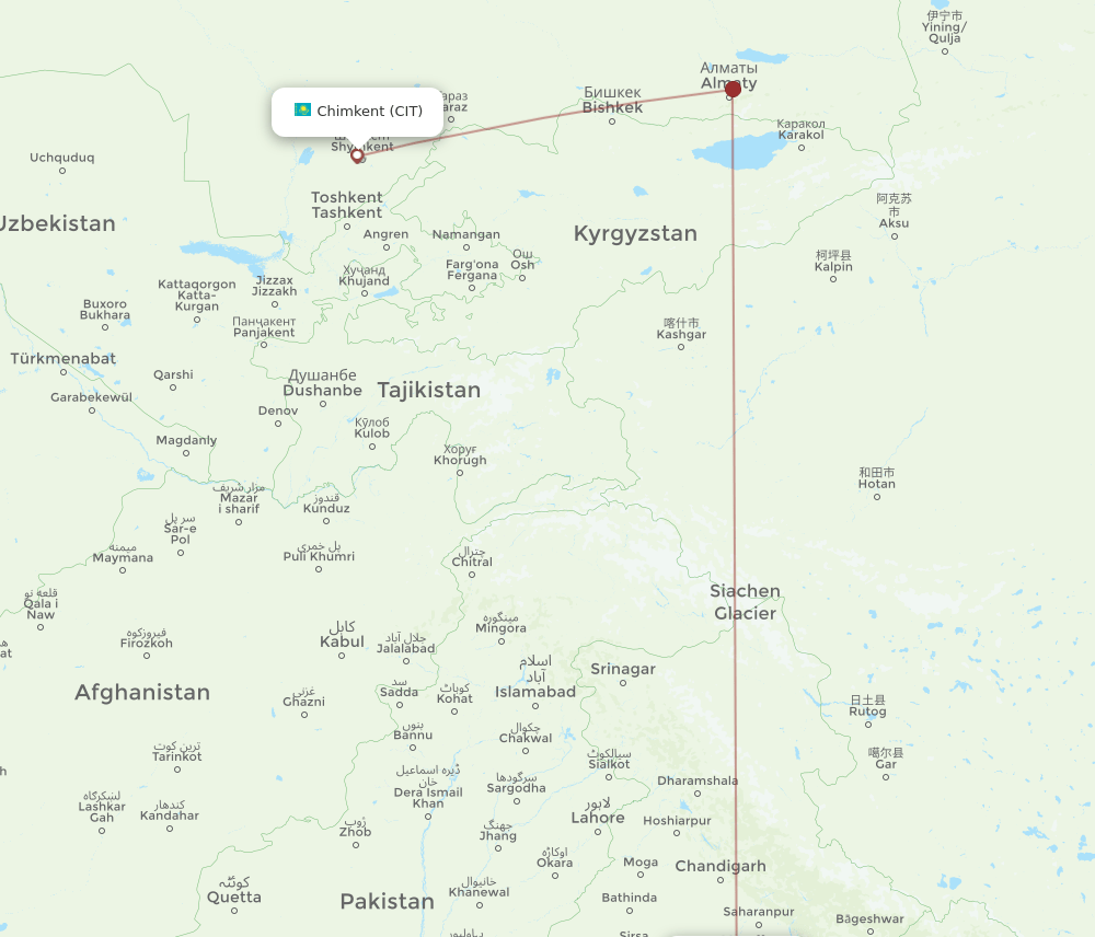 CIT to DEL flights and routes map