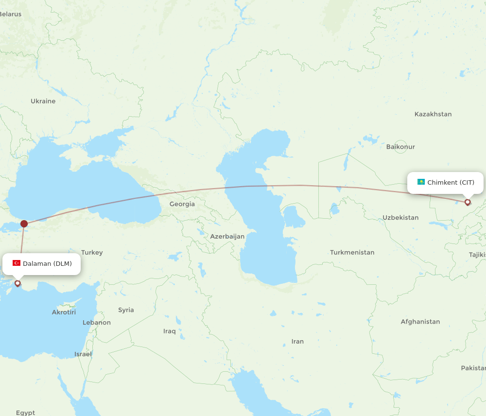 Dalaman - Shymkent route map and flight paths