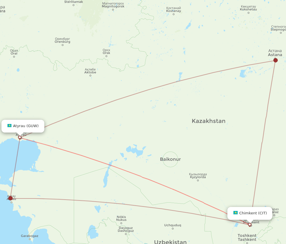 CIT-GUW flight routes