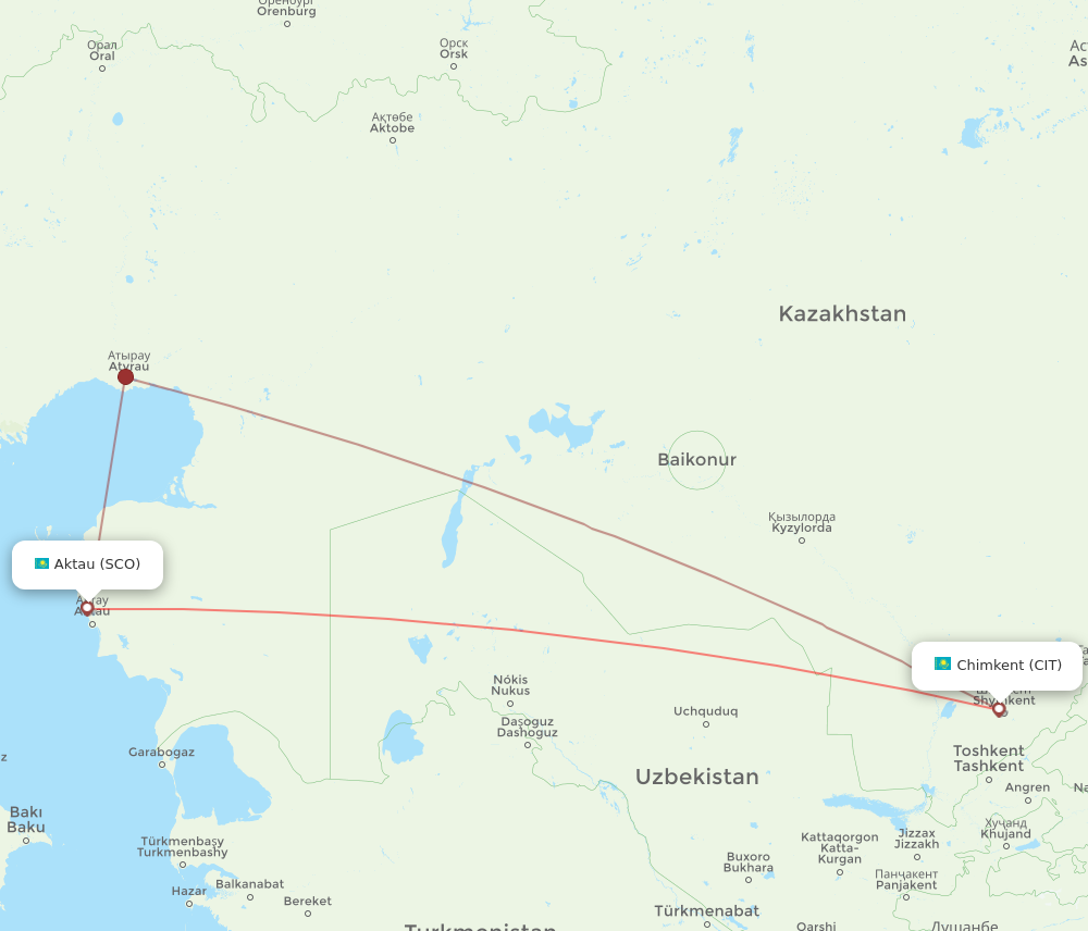 CIT to SCO flights and routes map