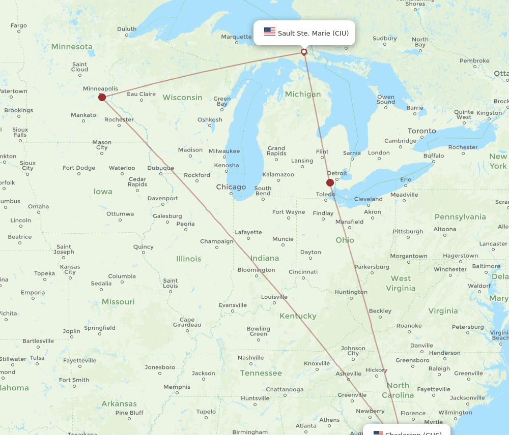 CIU-CHS flight routes