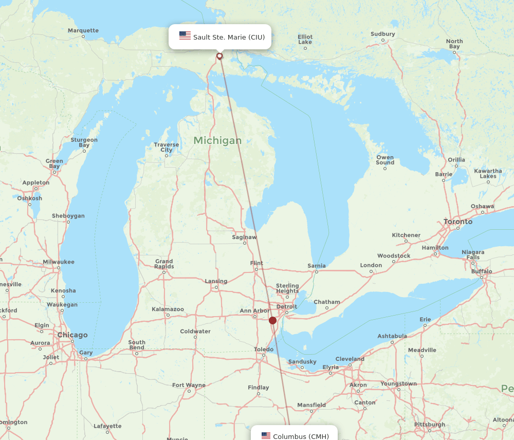 CIU-CMH flight routes