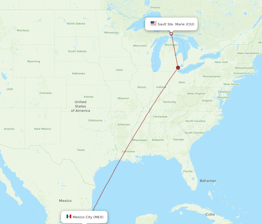 MEX to CIU flights and routes map