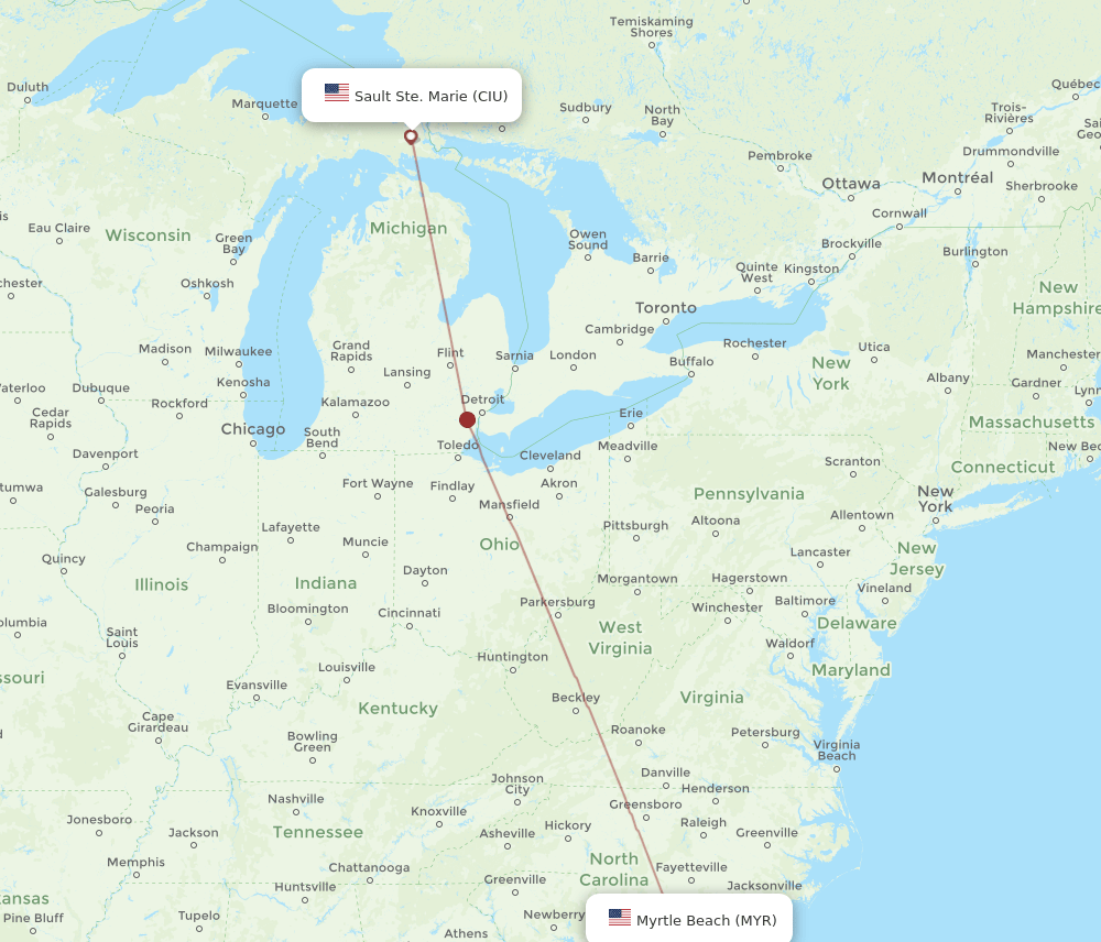 CIU-MYR flight routes