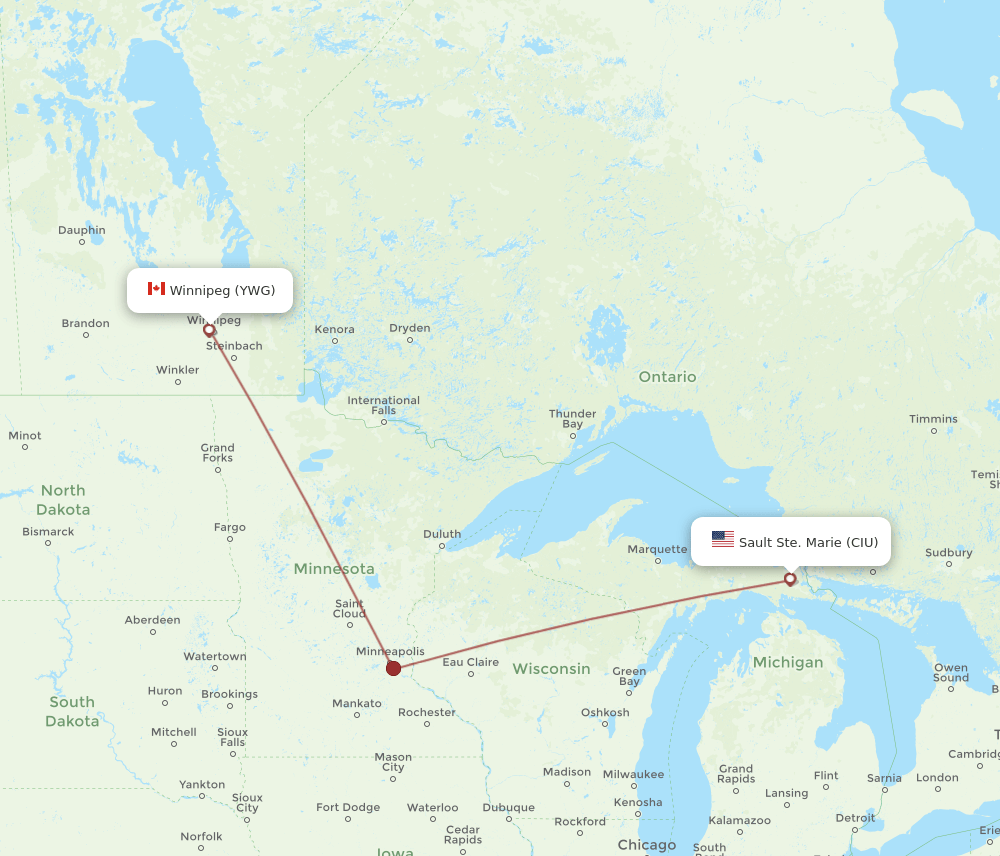 CIU-YWG flight routes
