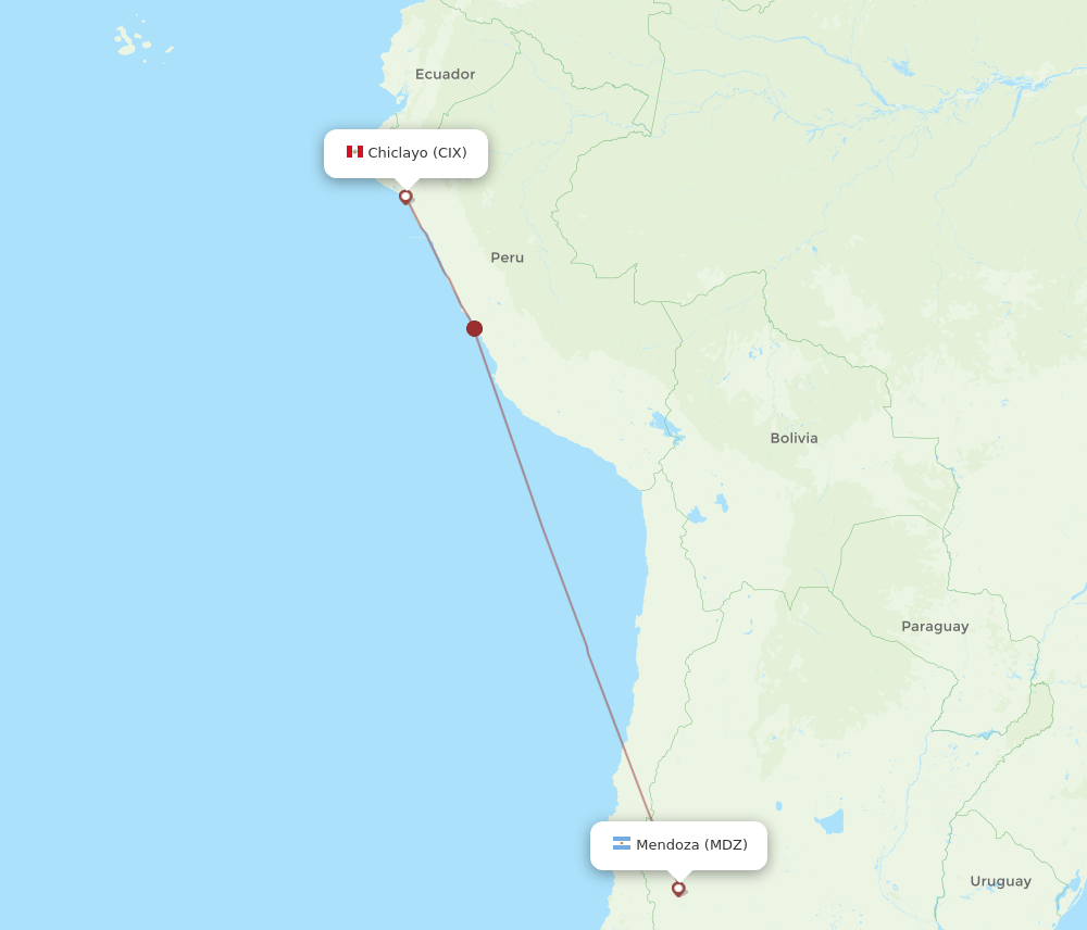 Mendoza - Chiclayo route map and flight paths