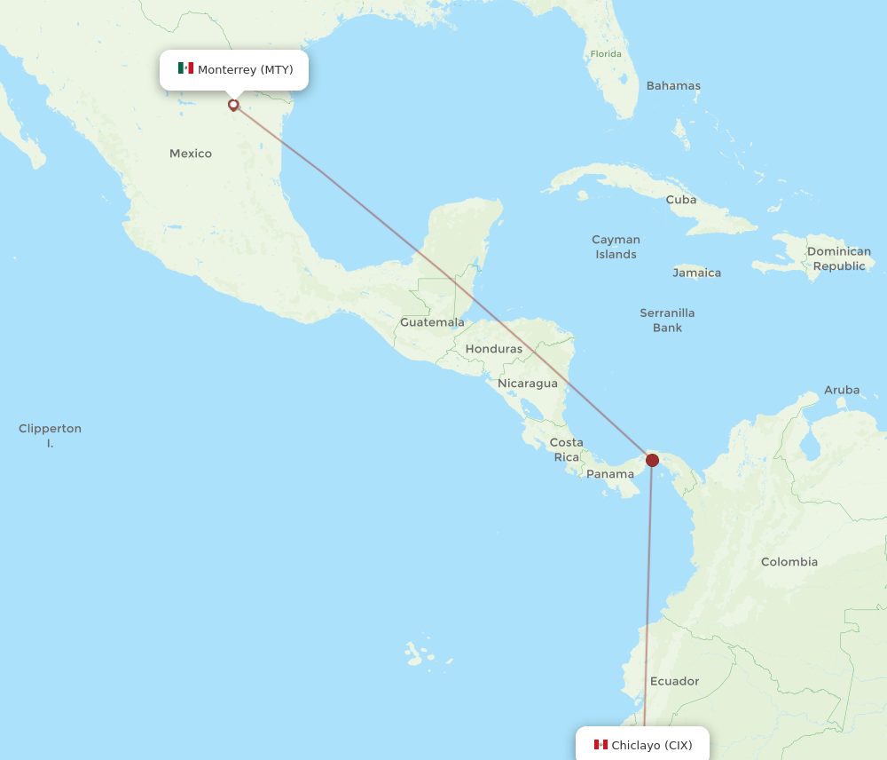 Monterrey - Chiclayo route map and flight paths