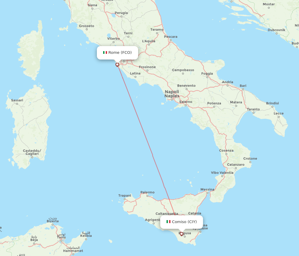 Comiso - Rome route map and flight paths