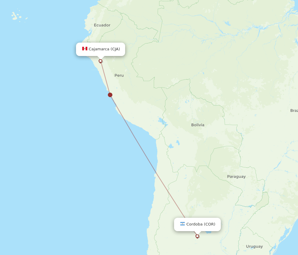 Cajamarca - Cordoba route map and flight paths