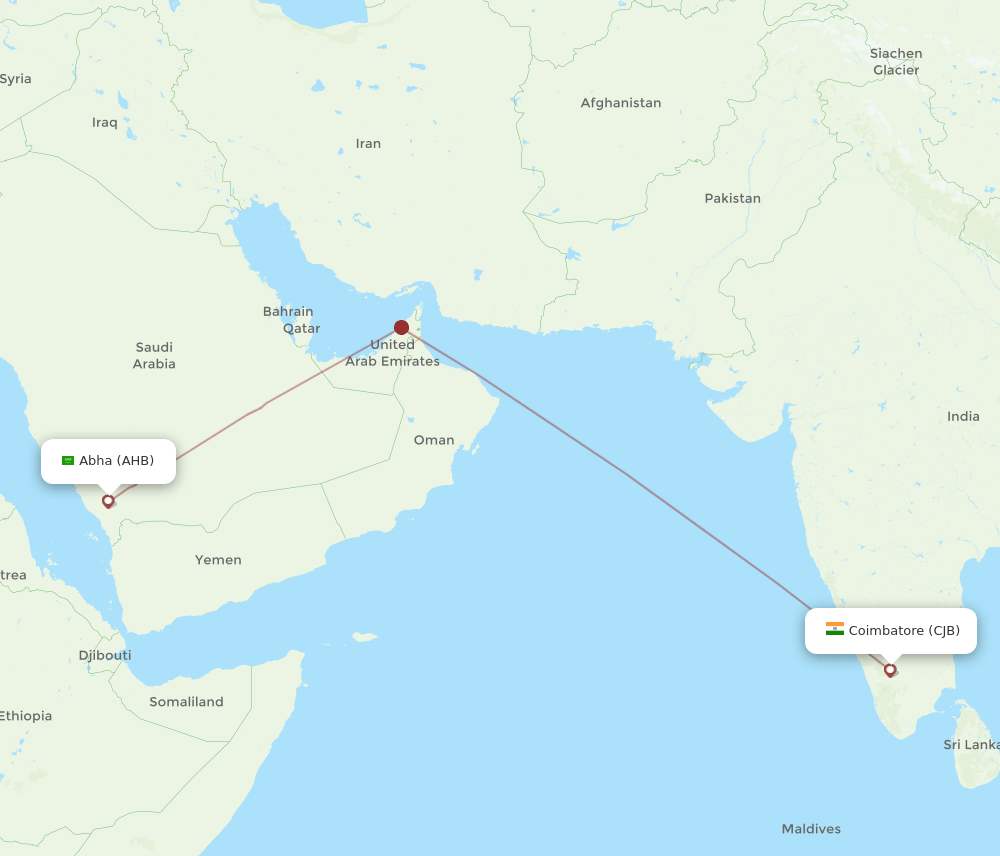 Abha - Coimbatore route map and flight paths