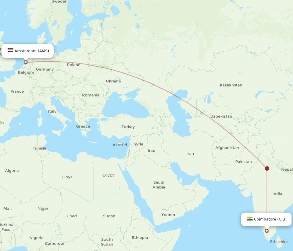 CJB-AMS flight routes