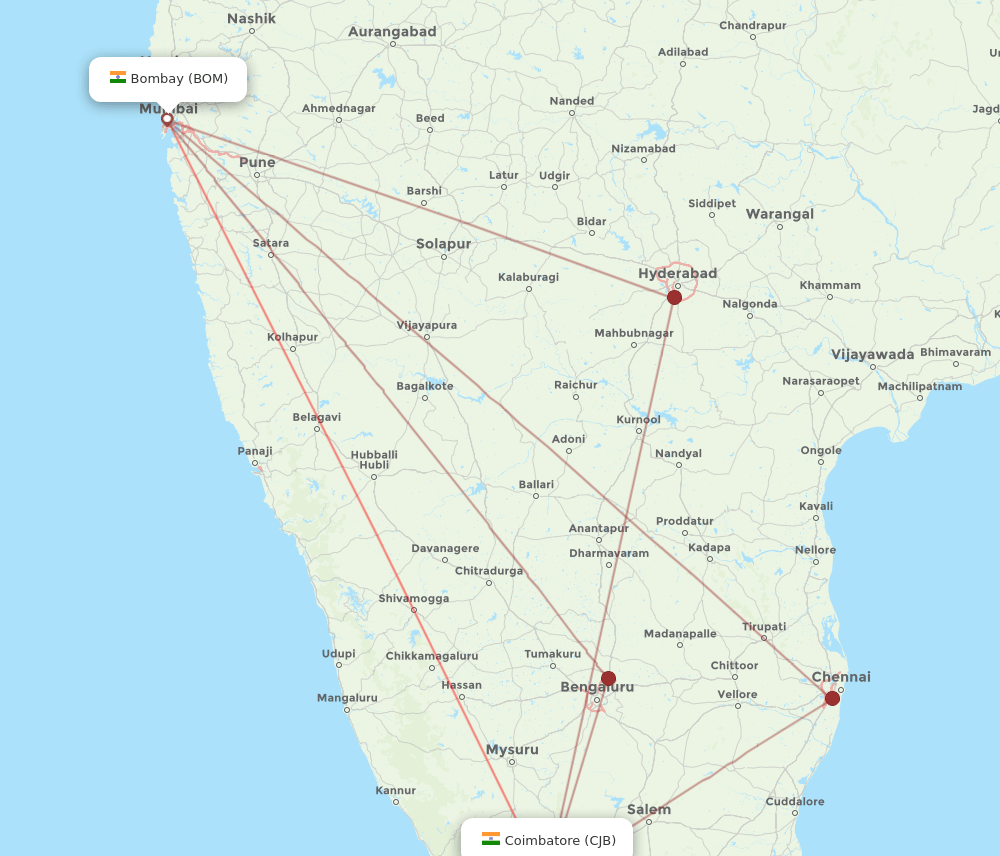 CJB to BOM flights and routes map
