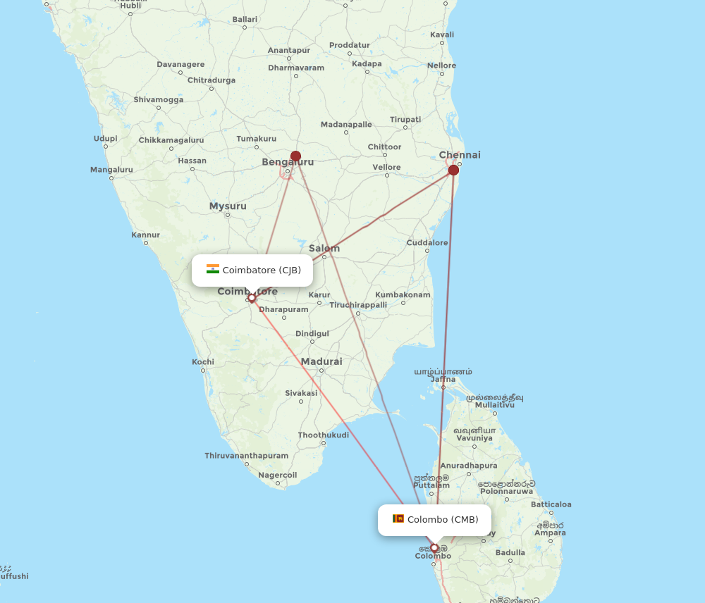 CJB to CMB flights and routes map
