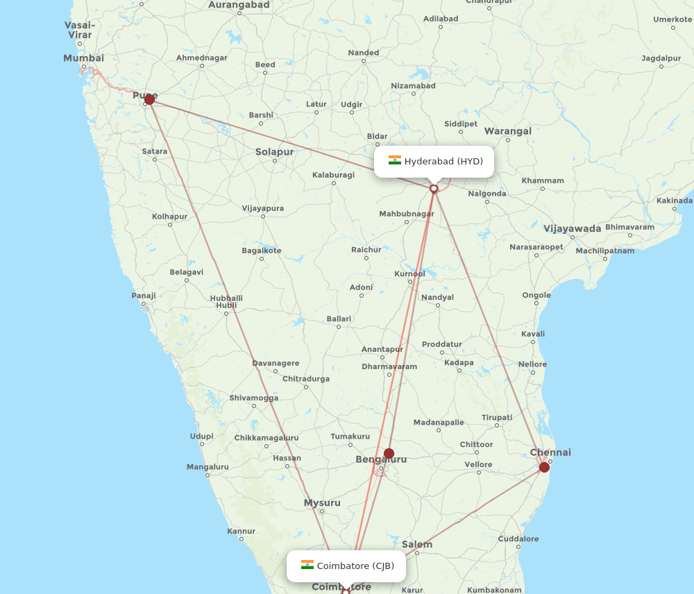 CJB-HYD flight routes