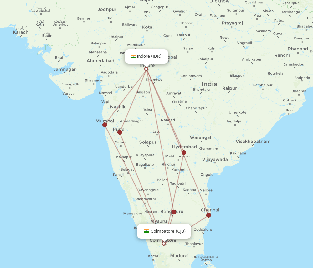 CJB to IDR flights and routes map