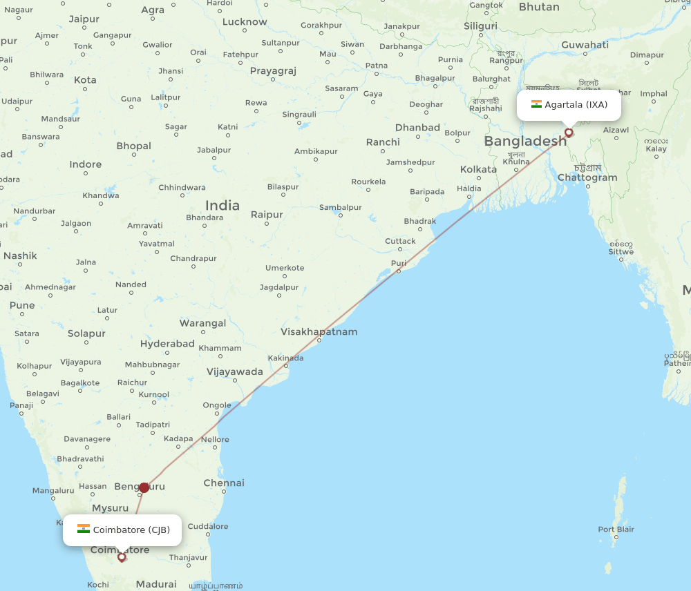 CJB to IXA flights and routes map
