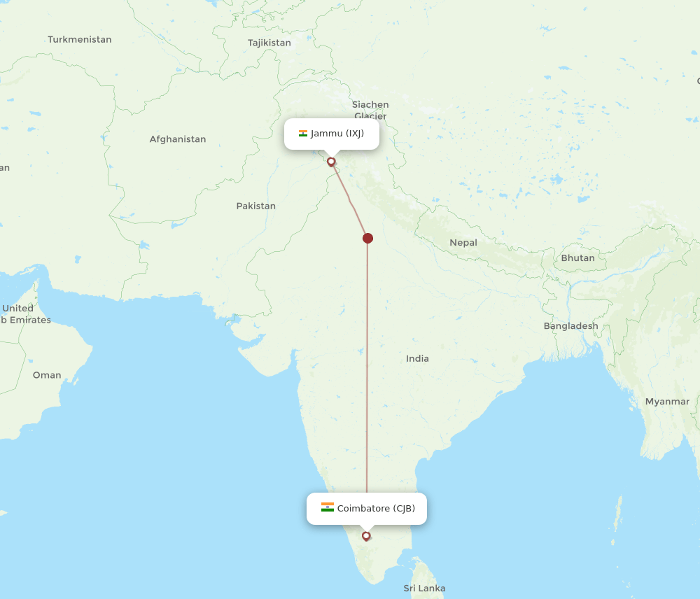 CJB to IXJ flights and routes map