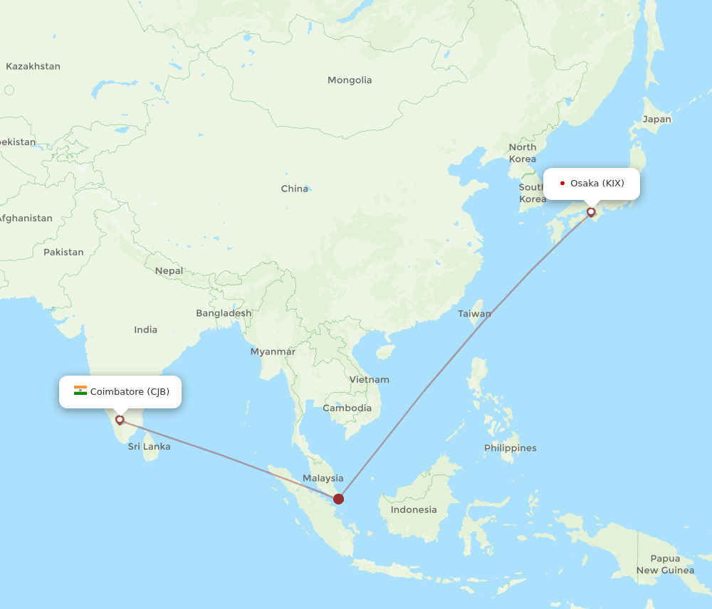 KIX to CJB flights and routes map