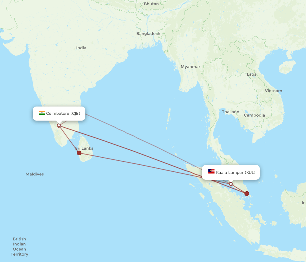 CJB to KUL flights and routes map