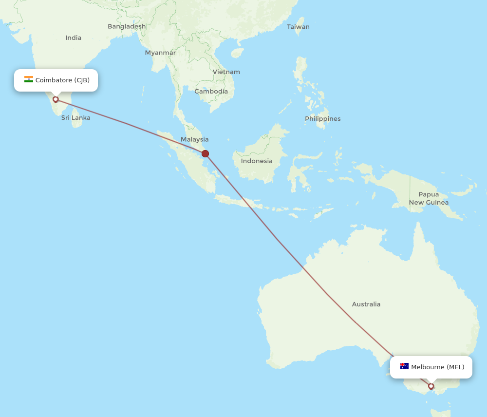 CJB to MEL flights and routes map