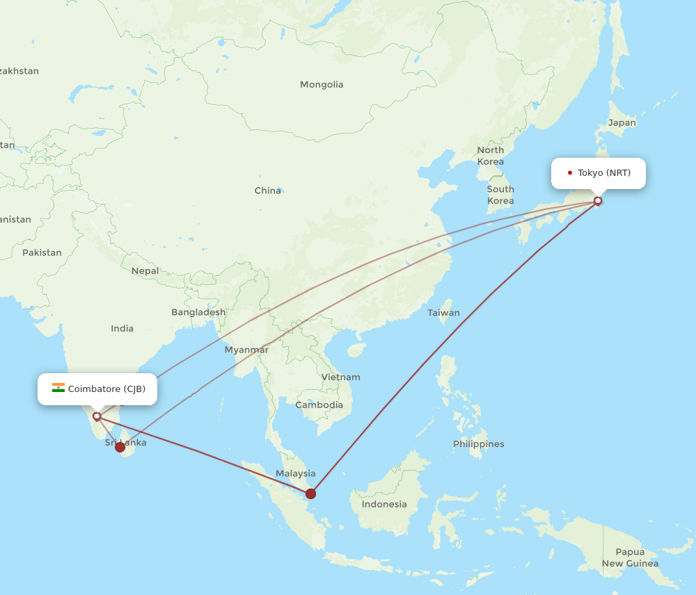 CJB-NRT flight routes