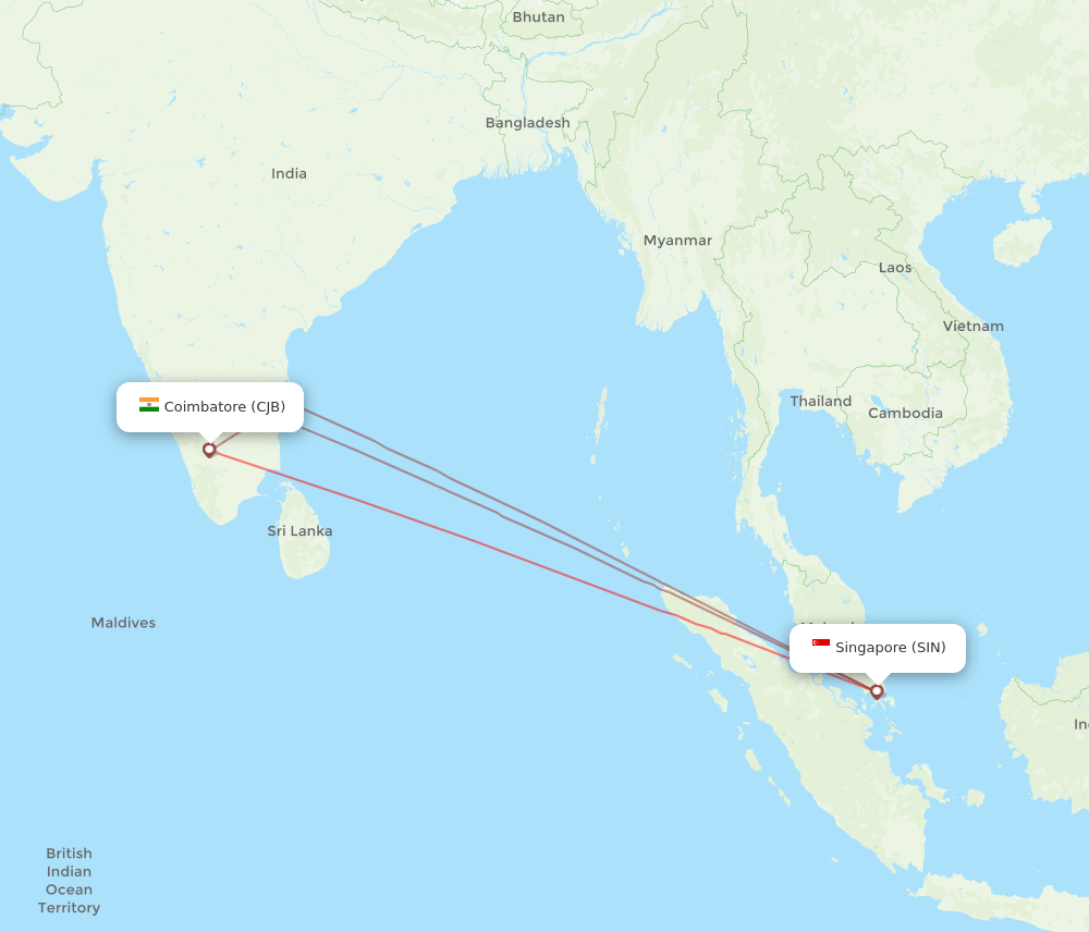 CJB to SIN flights and routes map