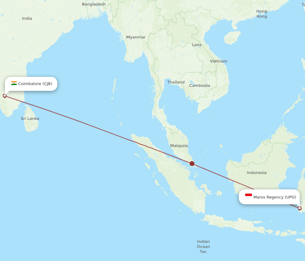 CJB to UPG flights and routes map