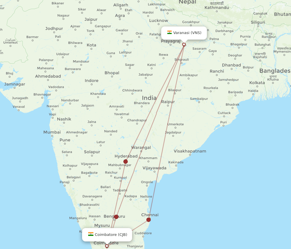 CJB-VNS flight routes