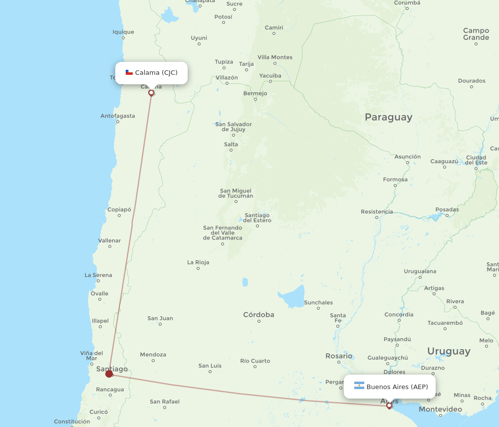 CJC to AEP flights and routes map