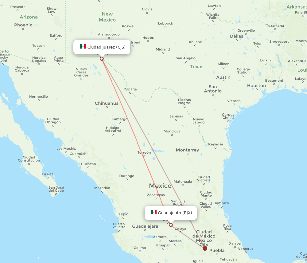 CJS to BJX flights and routes map