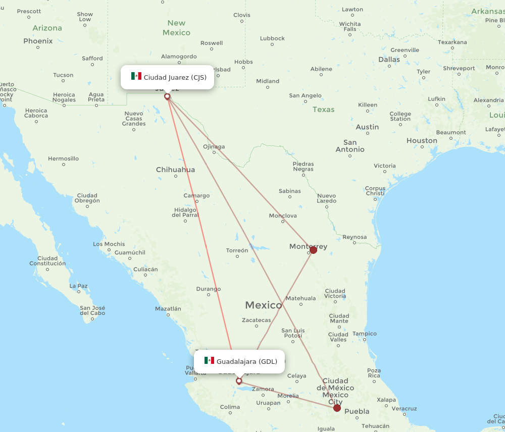 CJS to GDL flights and routes map