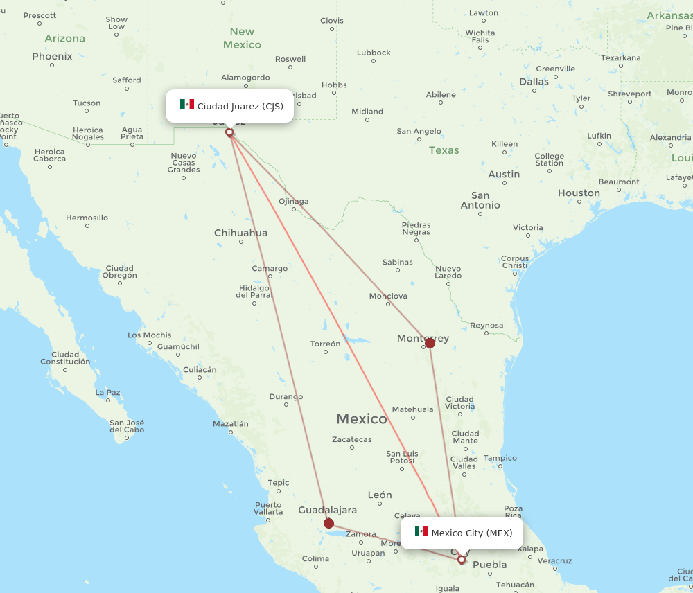 CJS to MEX flights and routes map