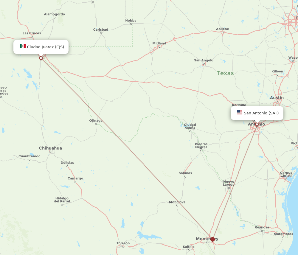 Ciudad Juarez - San Antonio route map and flight paths